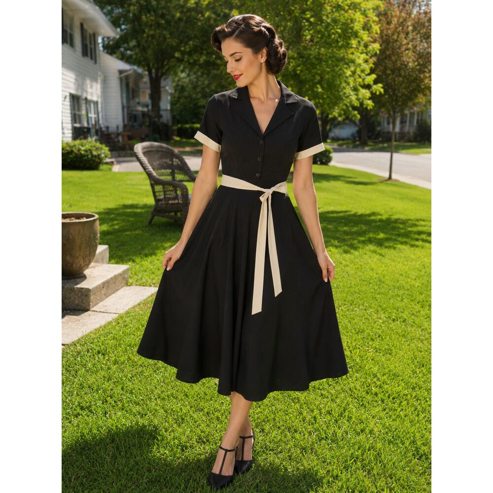 Retro Stage 1950s-Inspired Black Swing Dress | Never Worn | Size Small | $15
